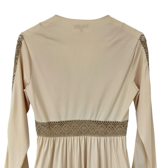 Vanity Fair Vintage Nightgown Boho Fairy Hippie Beige Crochet Trim Maxi Dress 10 - Picture 4 of 16